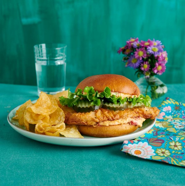 Ree's fried chicken sandwich with pimento cheese