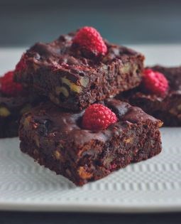 Refined sugar-free walnut & raspberry one-bowl brownies