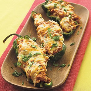 Refried bean poblanos with cheese