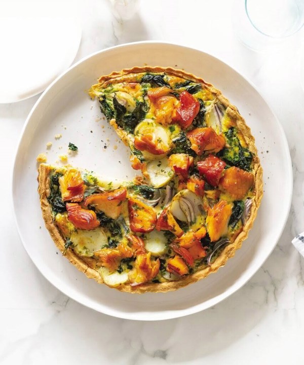 Regal hot smoked salmon, potato & spinach quiche