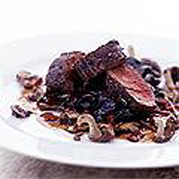 Reindeer tenderloin with chard and sauteed mushrooms