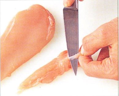 Removing the tendons from chicken breasts