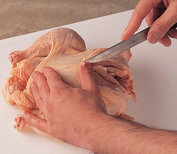 Removing the wishbone from whole birds
