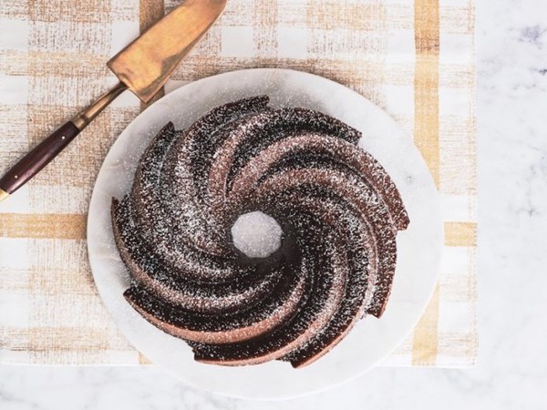 Retro chocolate marzipan bundt cake