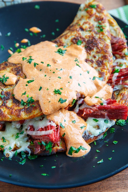 Reuben Irish potato pancakes (boxty)