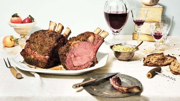 Reverse sear rib-eye roast with fennel and rosemary