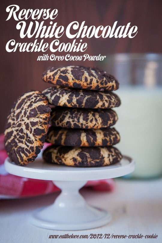 Reverse white chocolate crackle cookie with Oreo cocoa powder