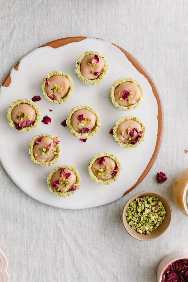 Rhubarb & rose curd tarts