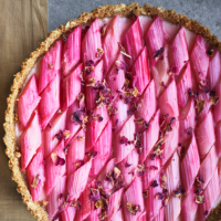 Rhubarb & rose posset tart