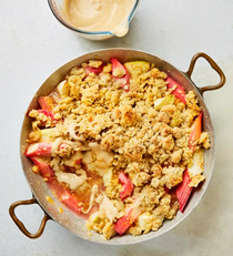 Rhubarb and apple crumble with baharat custard