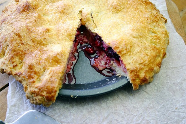 Rhubarb and blackberry country cake