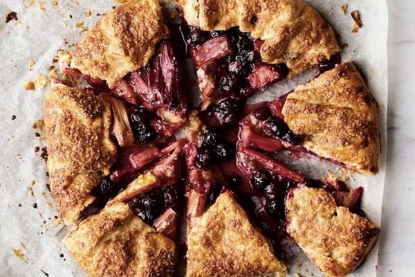 Rhubarb and blueberry galette
