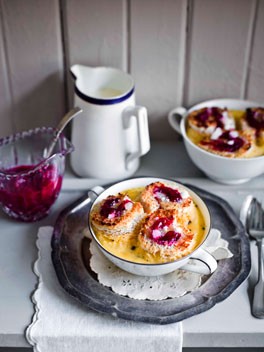 Rhubarb and custard bread pudding