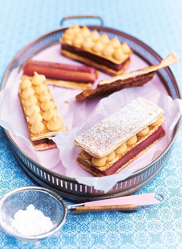 Rhubarb and custard millefeuilles