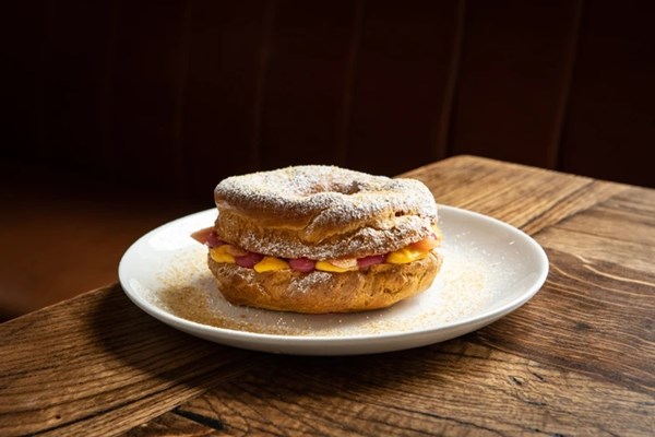 Rhubarb and custard Paris-Brest