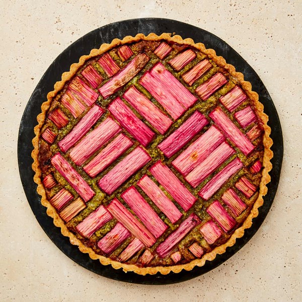 Rhubarb and pistachio tart