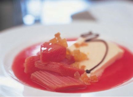 Rhubarb and stem ginger parfait with ruby orange syrup