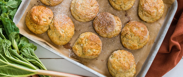 Rhubarb and stem ginger scones
