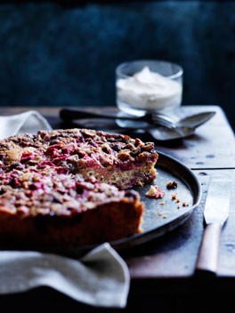 Rhubarb and strawberry buckle
