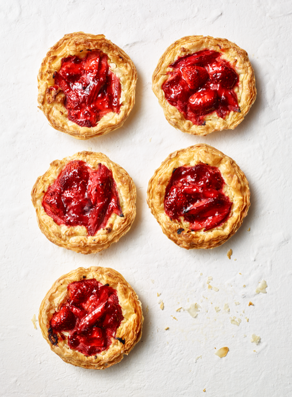 Rhubarb and strawberry frangipane tarts