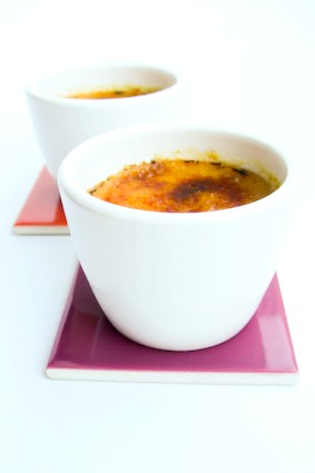Rhubarb and vanilla creme brulee