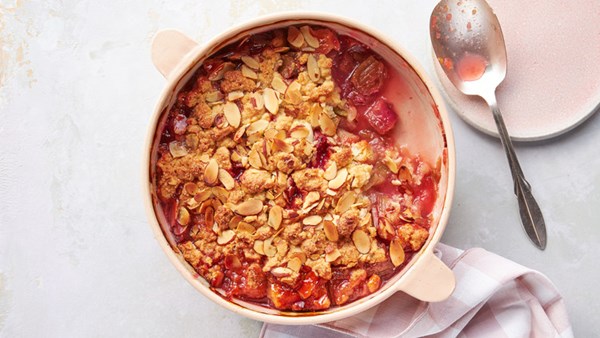 Rhubarb-apple-almond cobbler