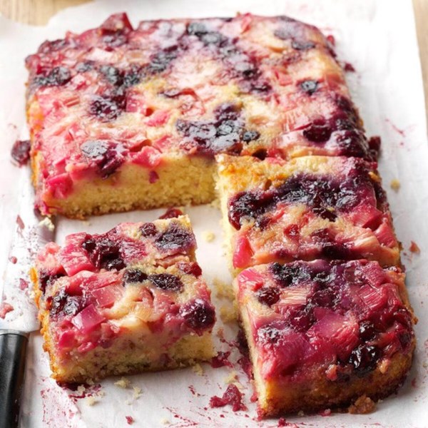 Rhubarb-berry upside-down cake