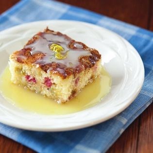 Rhubarb cake with lemon butter sauce