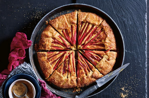 Rhubarb, ginger and almond tart
