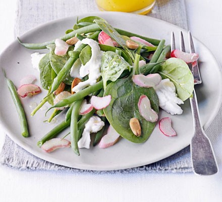 Rhubarb, green bean and almond salad