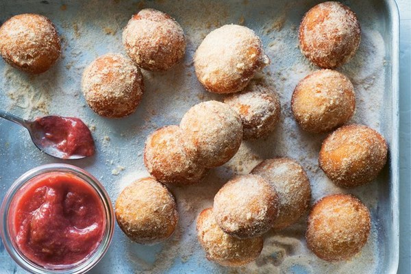 Rhubarb jam doughnuts