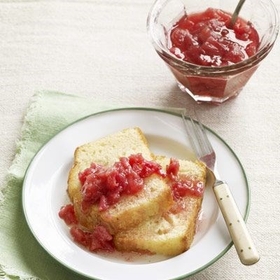 Rhubarb, lemongrass, and ginger sauce over vanilla ice cream