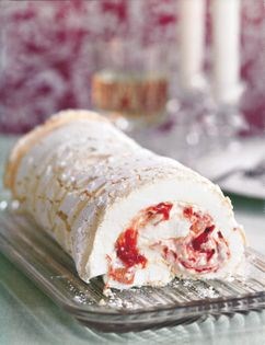 Rhubarb marshmallow meringue roulade