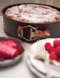 Rhubarb, raspberry and orange cake