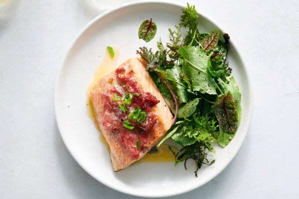 Rhubarb roasted salmon