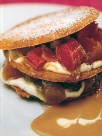 Rhubarb shortbread with butterscotch sauce