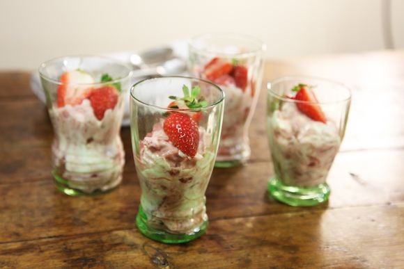 Rhubarb, strawberries and creme fraiche