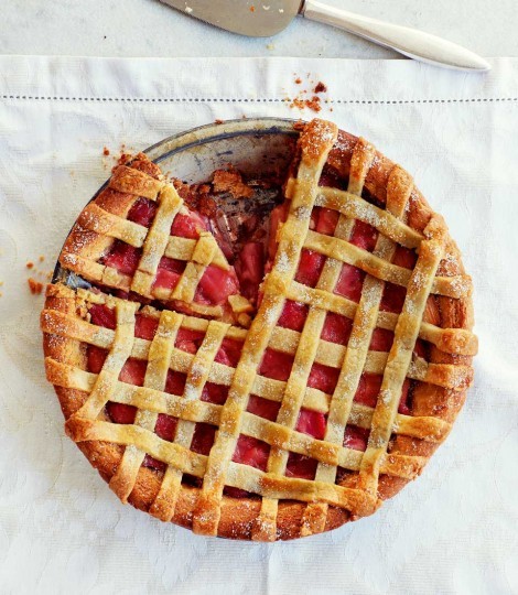 Rhubarb, vanilla and almond lattice tart
