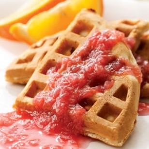 Rhubarb waffles with rhubarb sauce