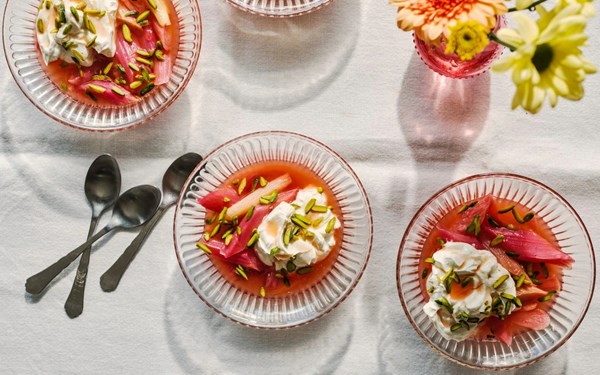 Rhubarb with star anise, ginger, orange and labneh