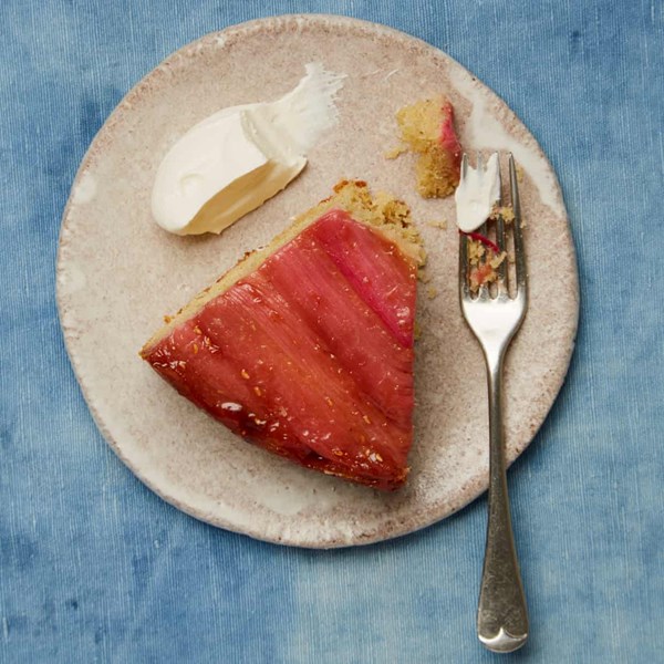 Rhubarb, yoghurt and ginger upside-down cake