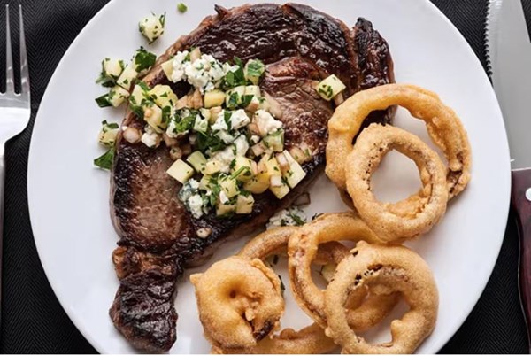 Rib eye, pineapple, blue cheese