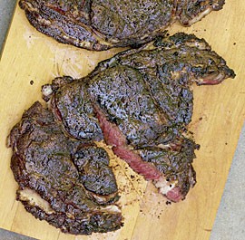 Rib-eye steaks rubbed with coffee and cocoa