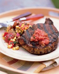 Rib-eye steaks with fragant chile rub and salsa butter