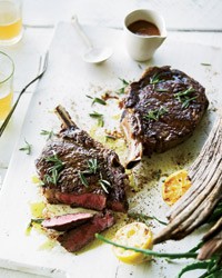 Rib eye steaks with Pete's barbecue sauce