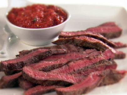 Rib-eye steaks with smoky arrabiata sauce
