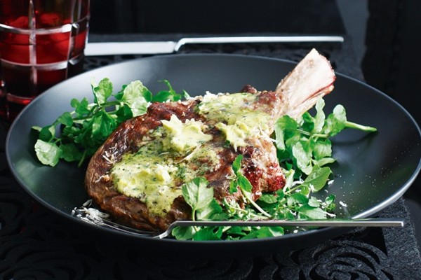 Rib-eye steaks with wasabi butter