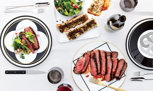 Rib eye with bone marrow and radish salad