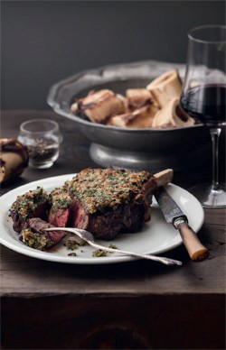 Rib of beef with roasted bone-marrow crust