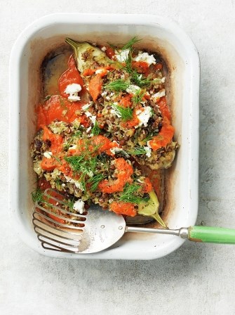 Rice & lentil-stuffed aubergines